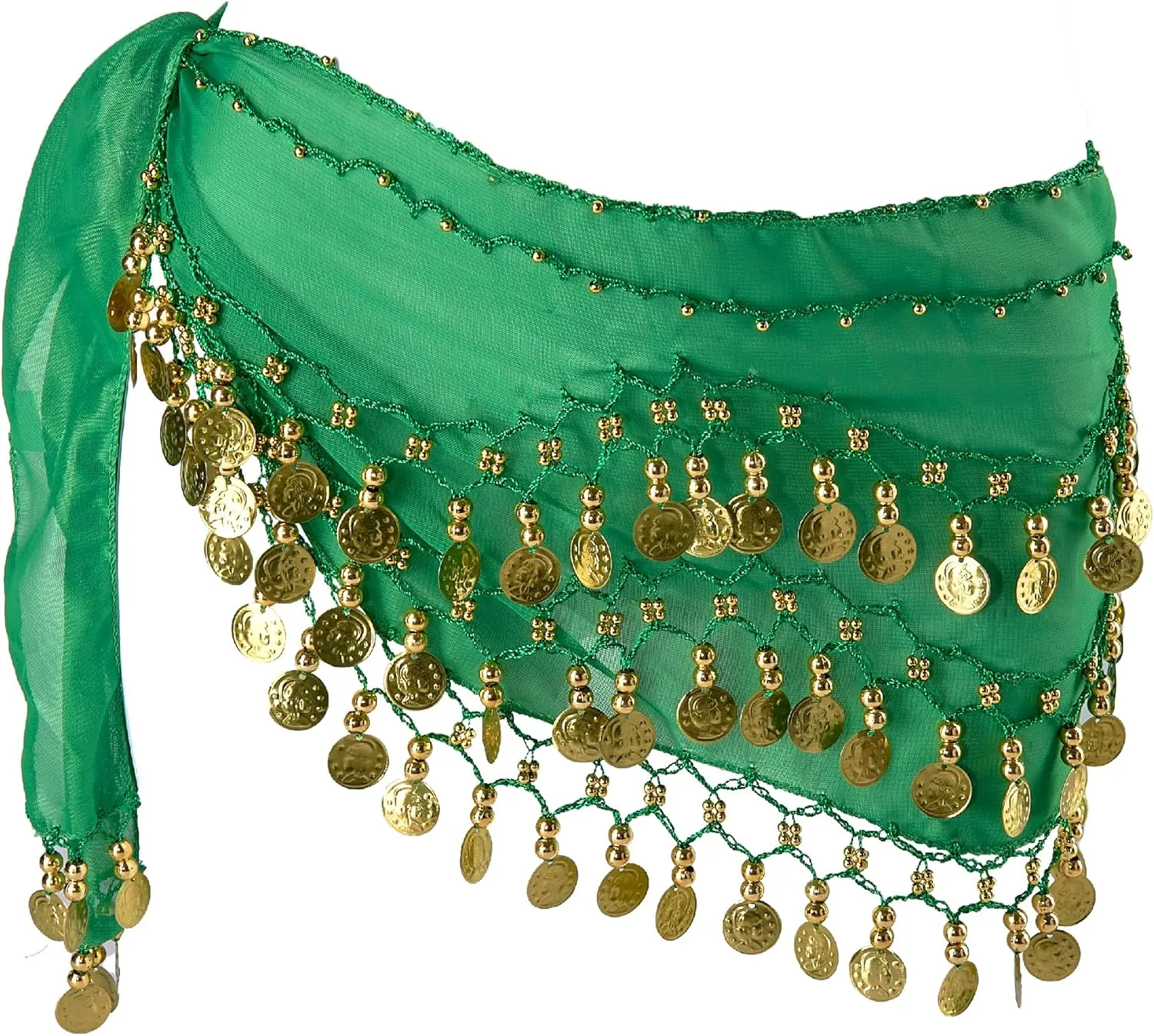 MOLFUJ Belly Dance Hip Scarf with 128 Gold Coins, Belly Dancer Belt Scarf Skirt for Women