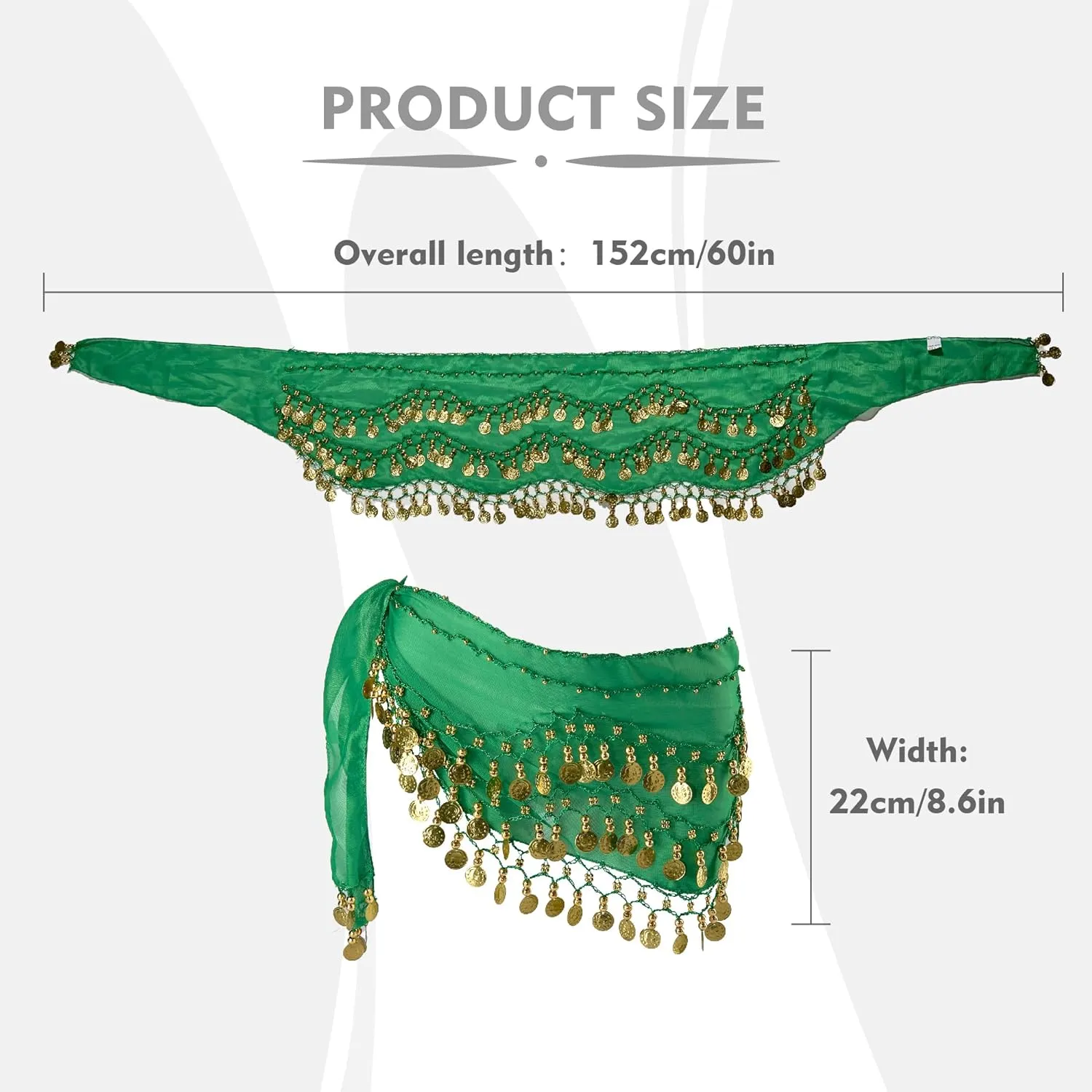 MOLFUJ Belly Dance Hip Scarf with 128 Gold Coins, Belly Dancer Belt Scarf Skirt for Women