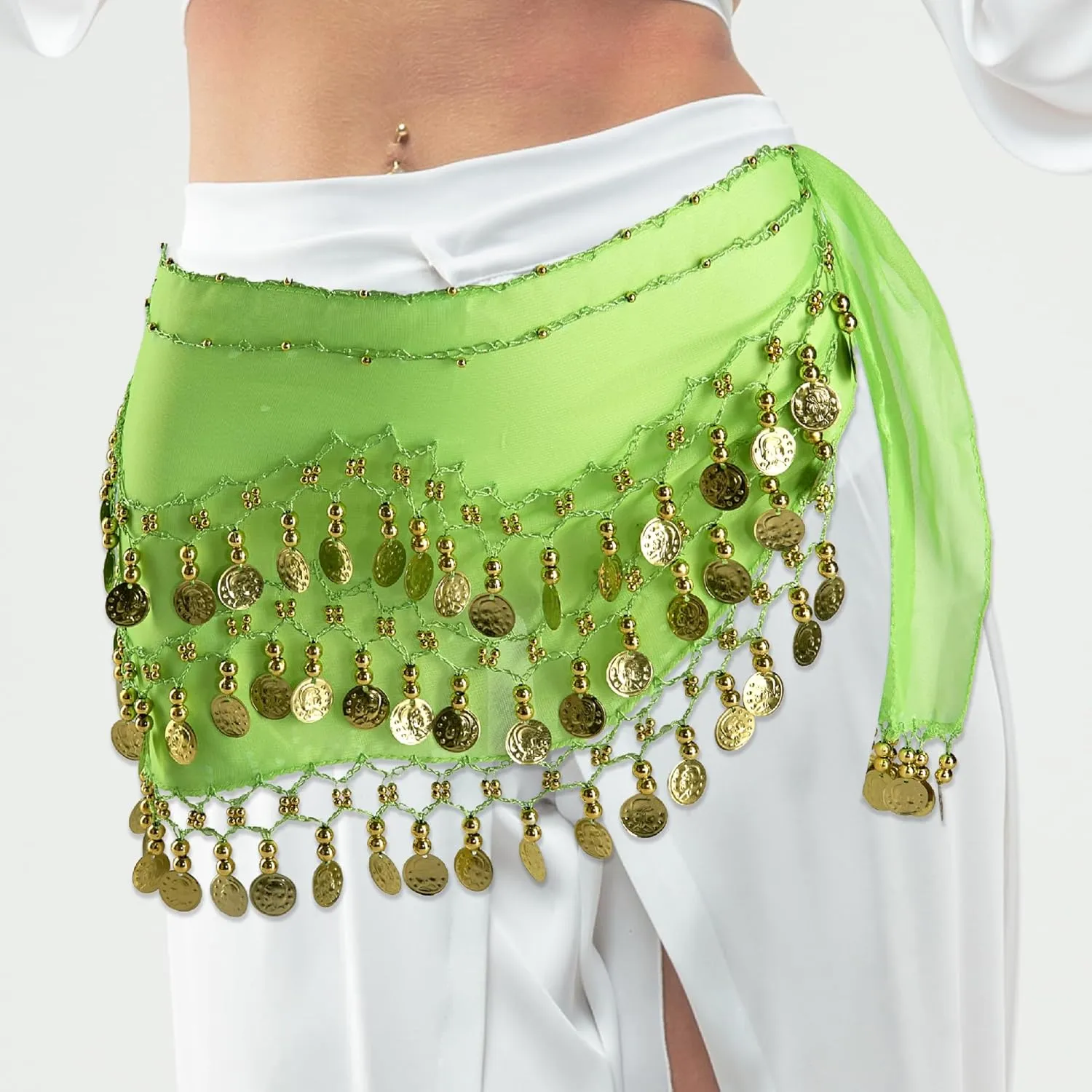 MOLFUJ Belly Dance Hip Scarf with 128 Gold Coins, Belly Dancer Belt Scarf Skirt for Women