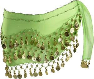 MOLFUJ Belly Dance Hip Scarf with 128 Gold Coins, Belly Dancer Belt Scarf Skirt for Women