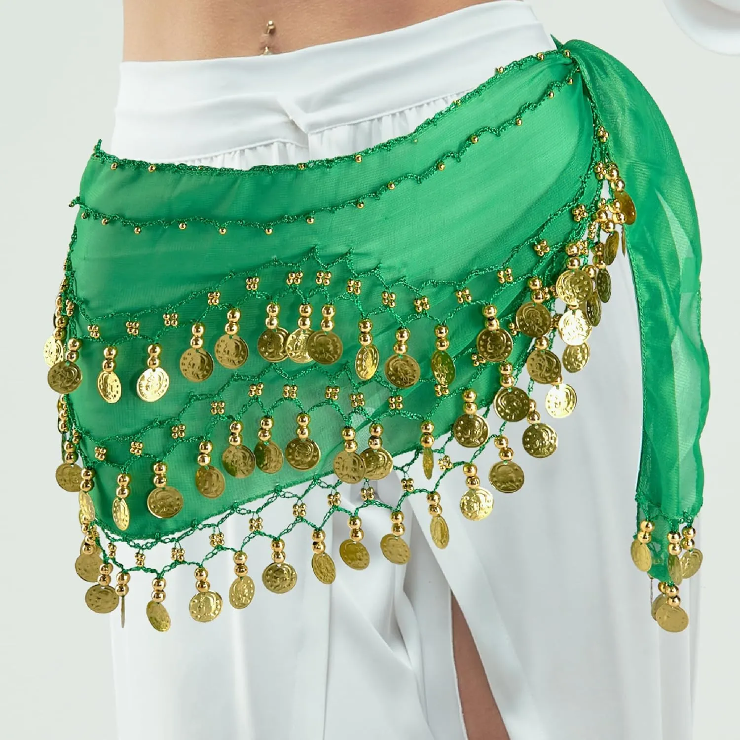 MOLFUJ Belly Dance Hip Scarf with 128 Gold Coins, Belly Dancer Belt Scarf Skirt for Women