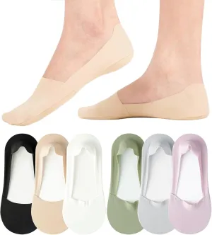 No Show Socks Womens Nylon Non Slip Low Cut Invisible Liner Footies Thin Silk Socks for Flats Loafers Lightweight 6 Pairs