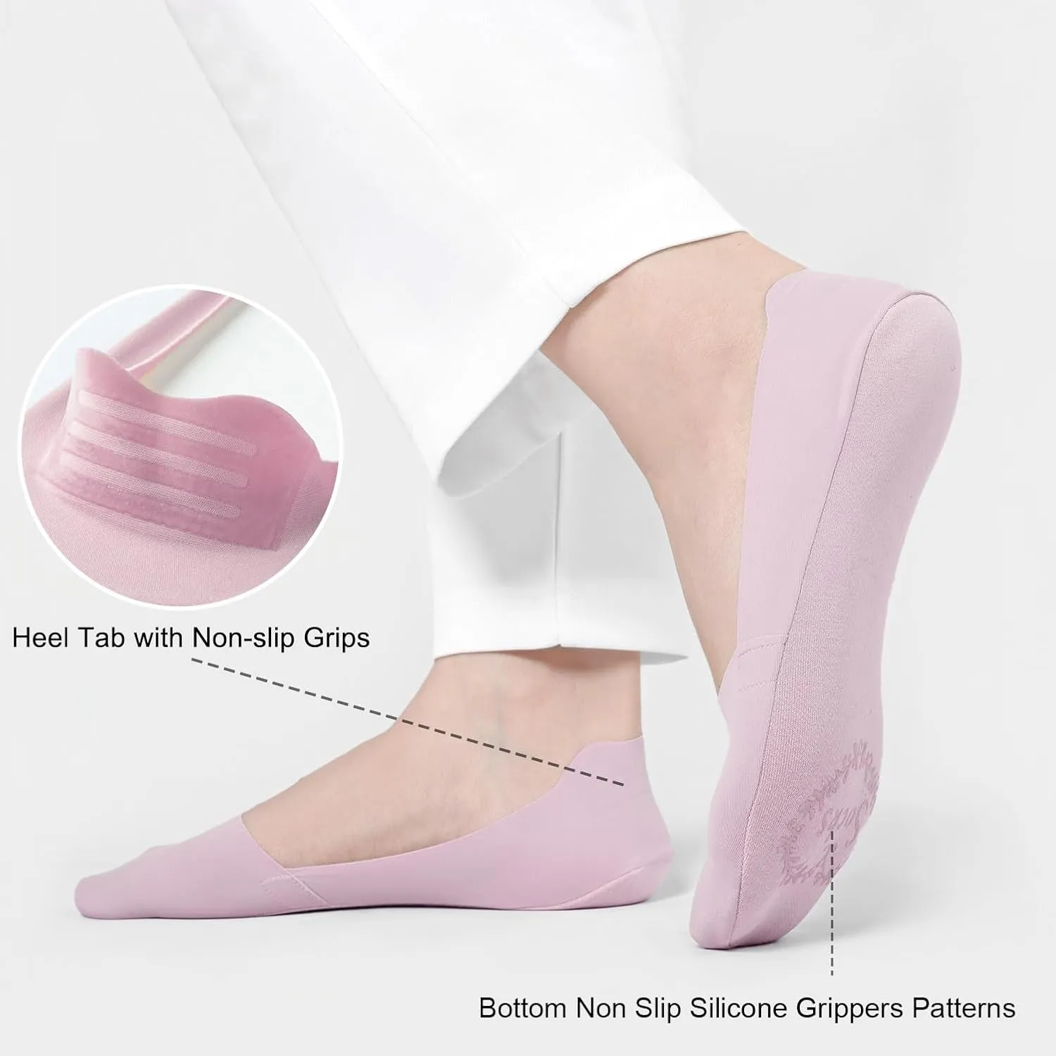 No Show Socks Womens Nylon Non Slip Low Cut Invisible Liner Footies Thin Silk Socks for Flats Loafers Lightweight 6 Pairs