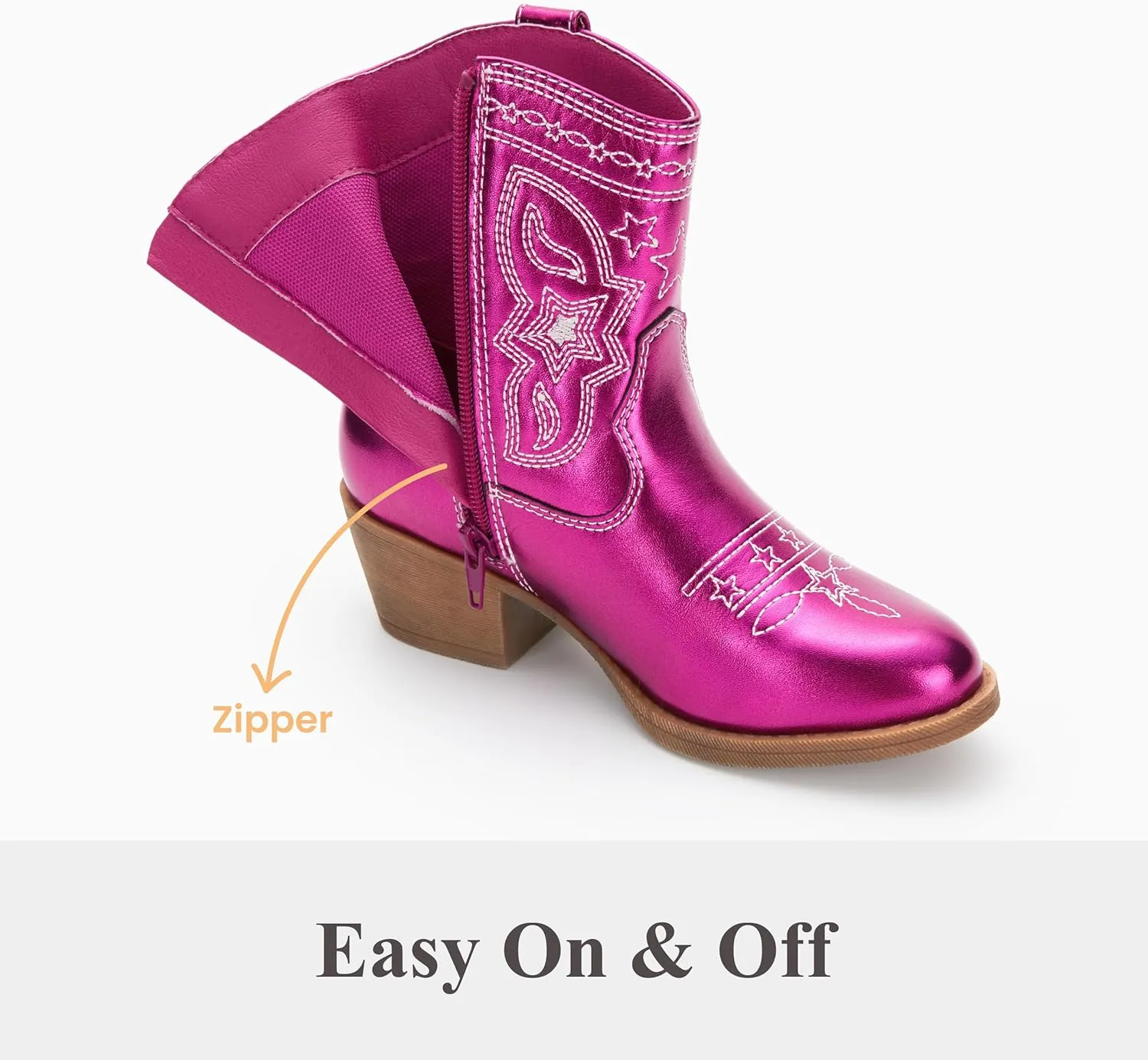 PATPAT Kids Cowboy Boots for Girls and Boys ?C Western Mid Calf Cowgirl Boots with Embroidered and Zipper Design, Riding Shoes for Little Kid/Big Kid
