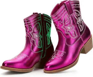 PATPAT Kids Cowboy Boots for Girls and Boys ?C Western Mid Calf Cowgirl Boots with Embroidered and Zipper Design, Riding Shoes for Little Kid/Big Kid