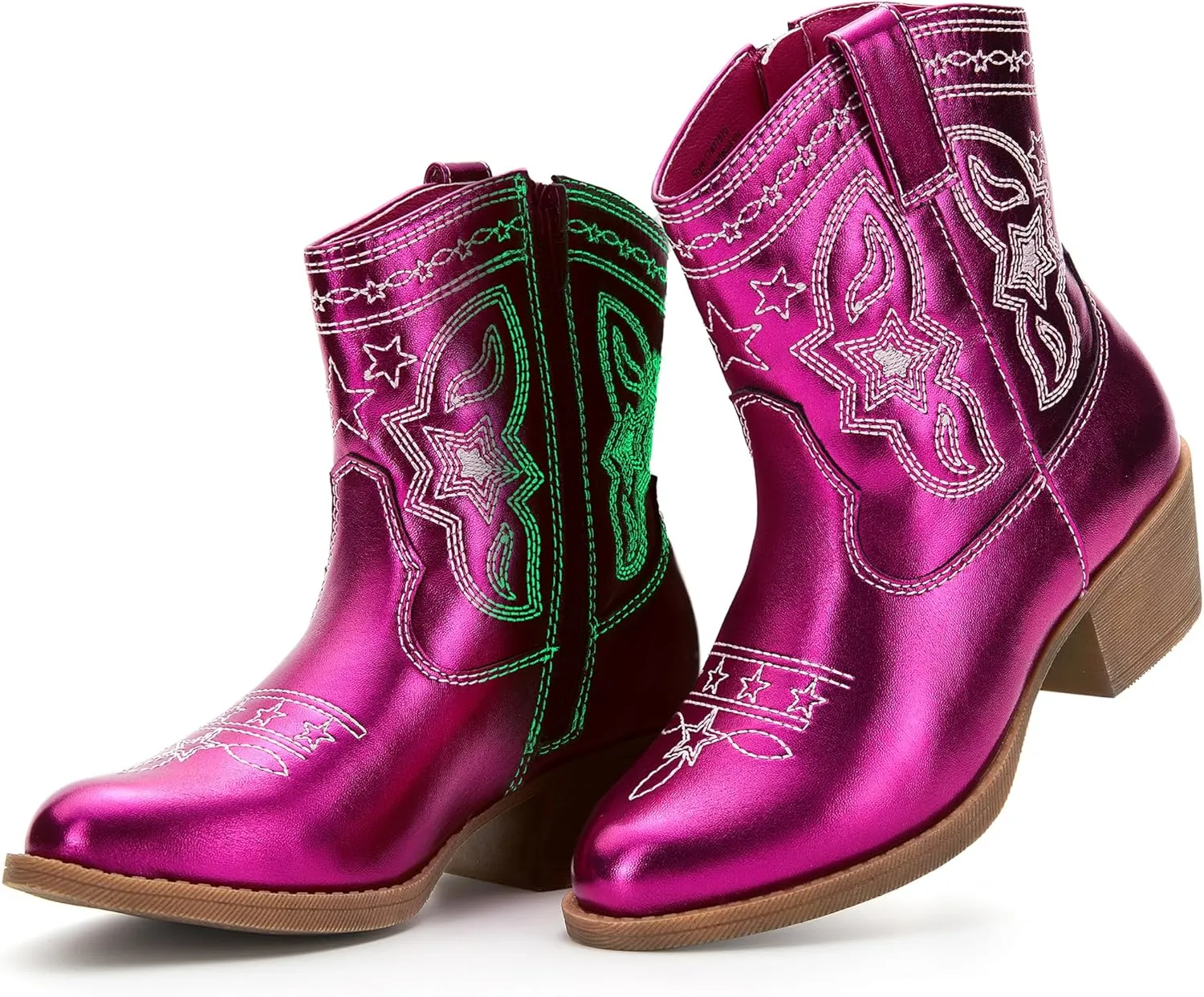 PATPAT Kids Cowboy Boots for Girls and Boys ?C Western Mid Calf Cowgirl Boots with Embroidered and Zipper Design, Riding Shoes for Little Kid/Big Kid