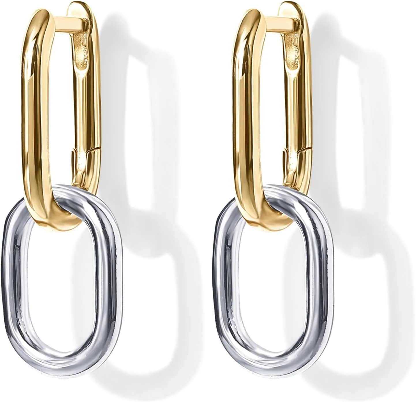 PAVOI 14K Gold Plated Convertible Paperclip Link Huggie Hoop Earrings for Women - Earscape Statement Jewelry - Trendy Cubic Zirconia Two-Toned Rope Drop Dangle Earrings