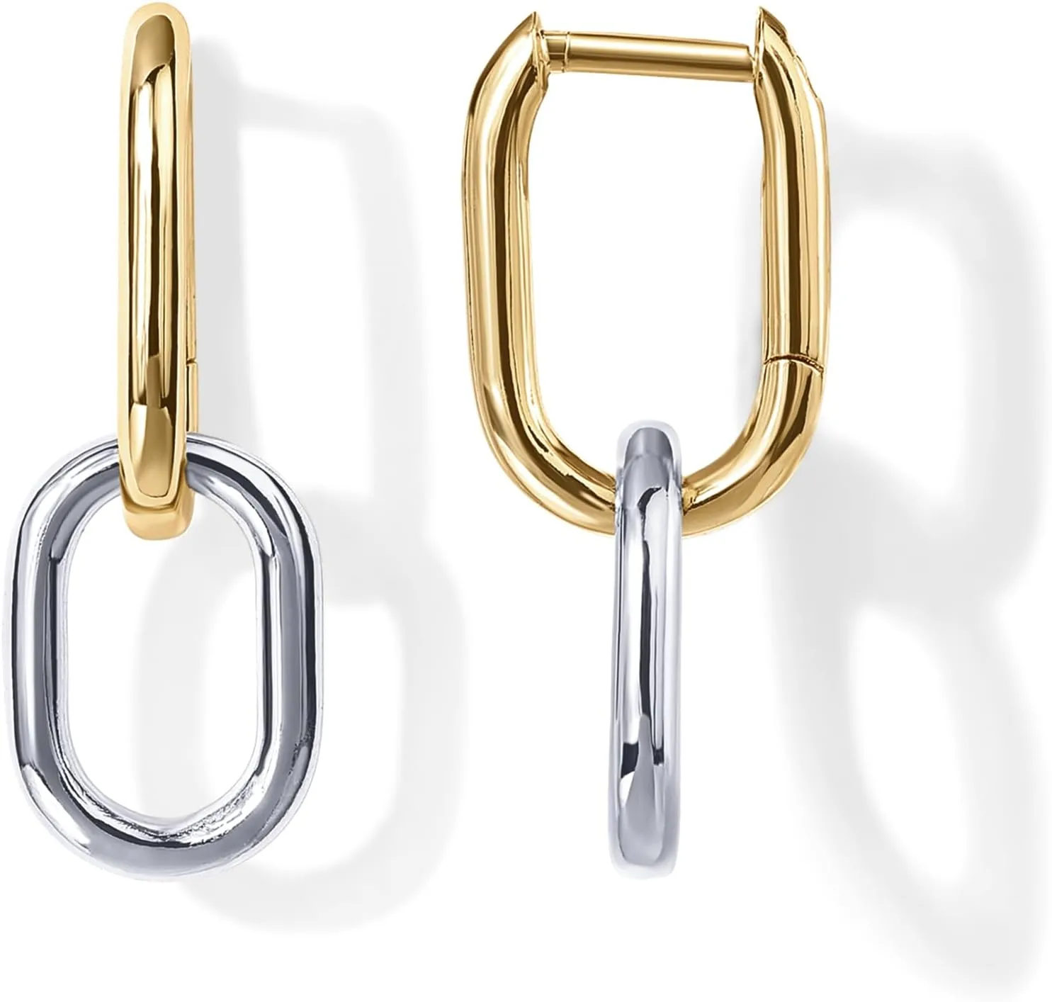 PAVOI 14K Gold Plated Convertible Paperclip Link Huggie Hoop Earrings for Women - Earscape Statement Jewelry - Trendy Cubic Zirconia Two-Toned Rope Drop Dangle Earrings