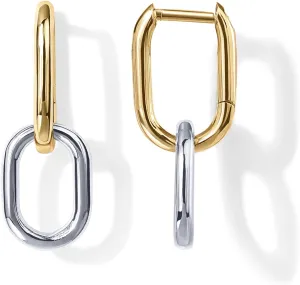 PAVOI 14K Gold Plated Convertible Paperclip Link Huggie Hoop Earrings for Women - Earscape Statement Jewelry - Trendy Cubic Zirconia Two-Toned Rope Drop Dangle Earrings