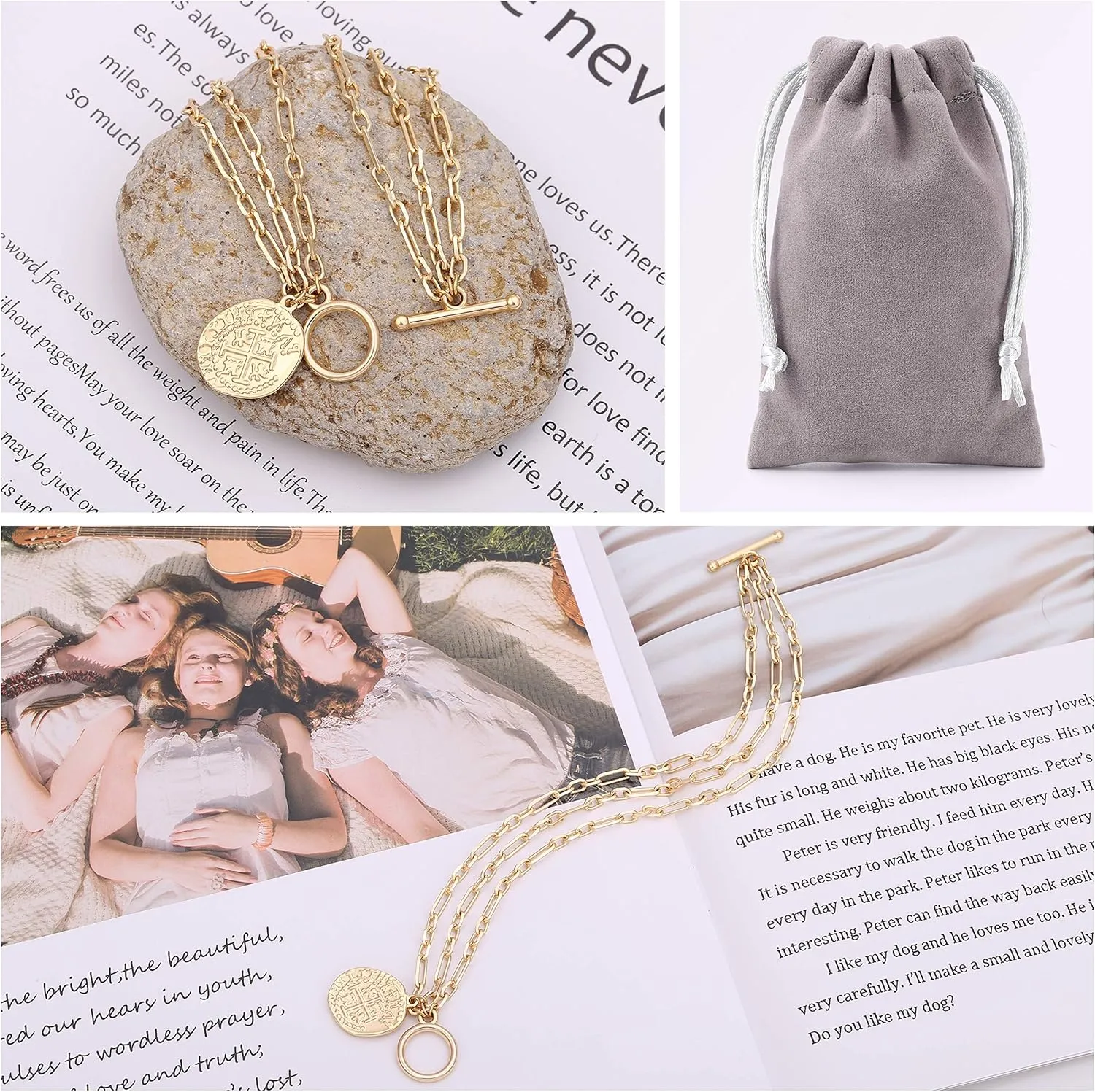 PEARLADA 18k Gold Chain Layerd Bracelet Coin Charm Toggle Bracelet Trendy Cubic Zirconia Jewelry