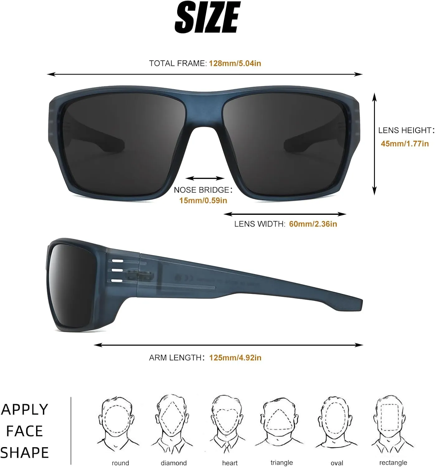 Polarized Sports Sunglasses for Men Women,Square Frame Cycling Fishing Wrap Around Sunglasses UV400 Protection