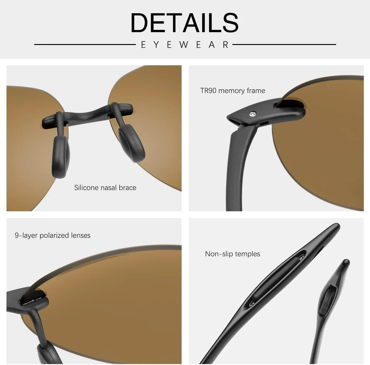 Polarized Sunglasses for Men and Women Rimless Frame Driving Glasses UV400 Protection Shades Sport Eyewear Eyeglasses