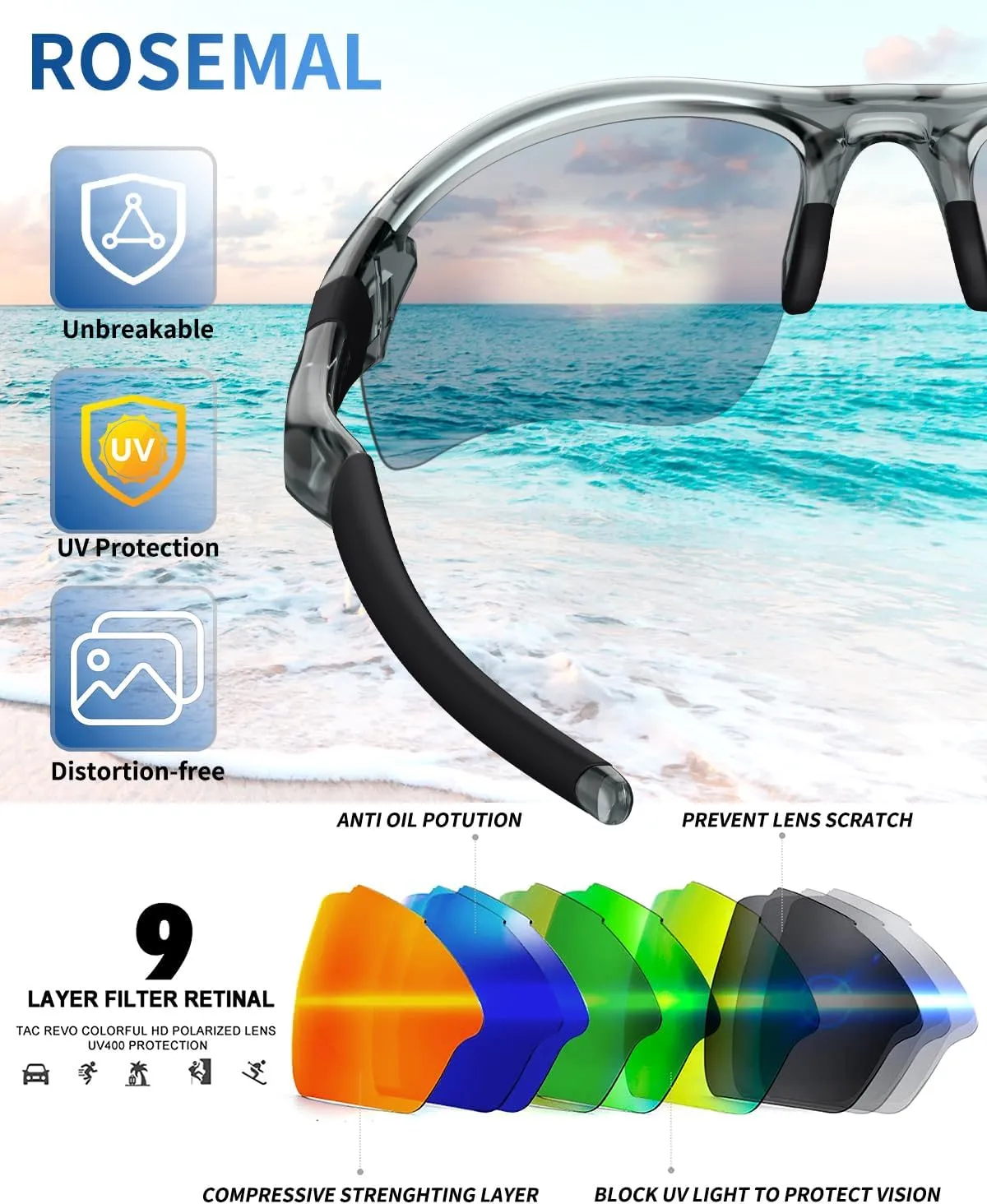 Polarized Sunglasses for Men Women Running Sunglasses Sports Cycling Driving Fishing Baseball Golf TAC UV400 TR90