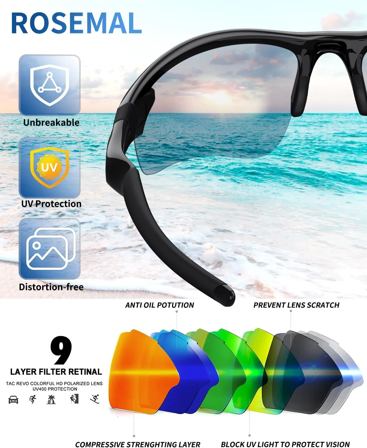 Polarized Sunglasses for Men Women Running Sunglasses Sports Cycling Driving Fishing Baseball Golf TAC UV400 TR90