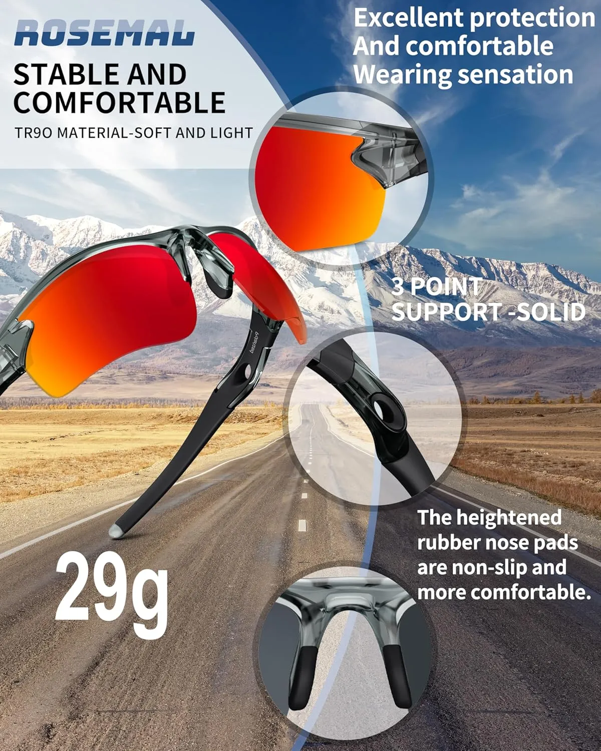 Polarized Sunglasses for Men Women Running Sunglasses Sports Cycling Driving Fishing Baseball Golf TAC UV400 TR90