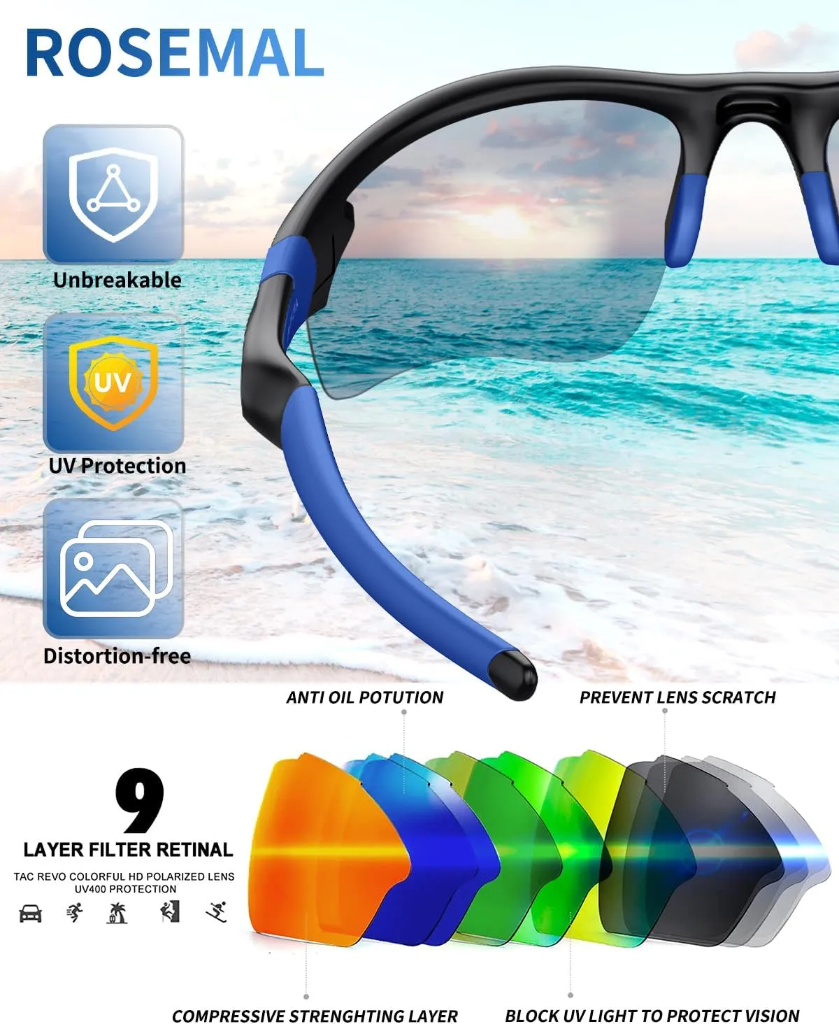 Polarized Sunglasses for Men Women Running Sunglasses Sports Cycling Driving Fishing Baseball Golf TAC UV400 TR90