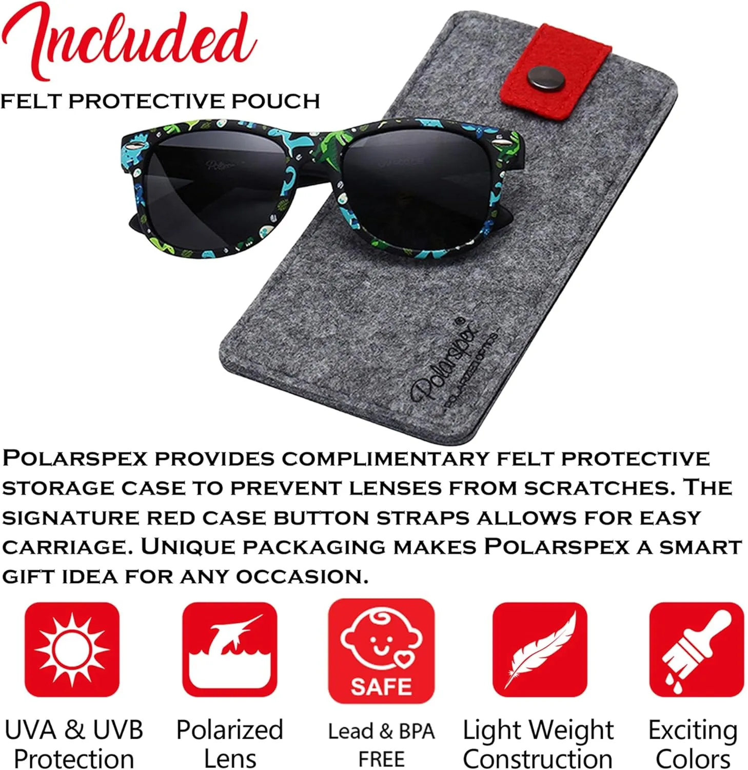 PolarSpex Toddler Sunglasses UV Protection  Unbreakable Kids Polarized Sunglasses with Case for Boys & Girls age 2-8