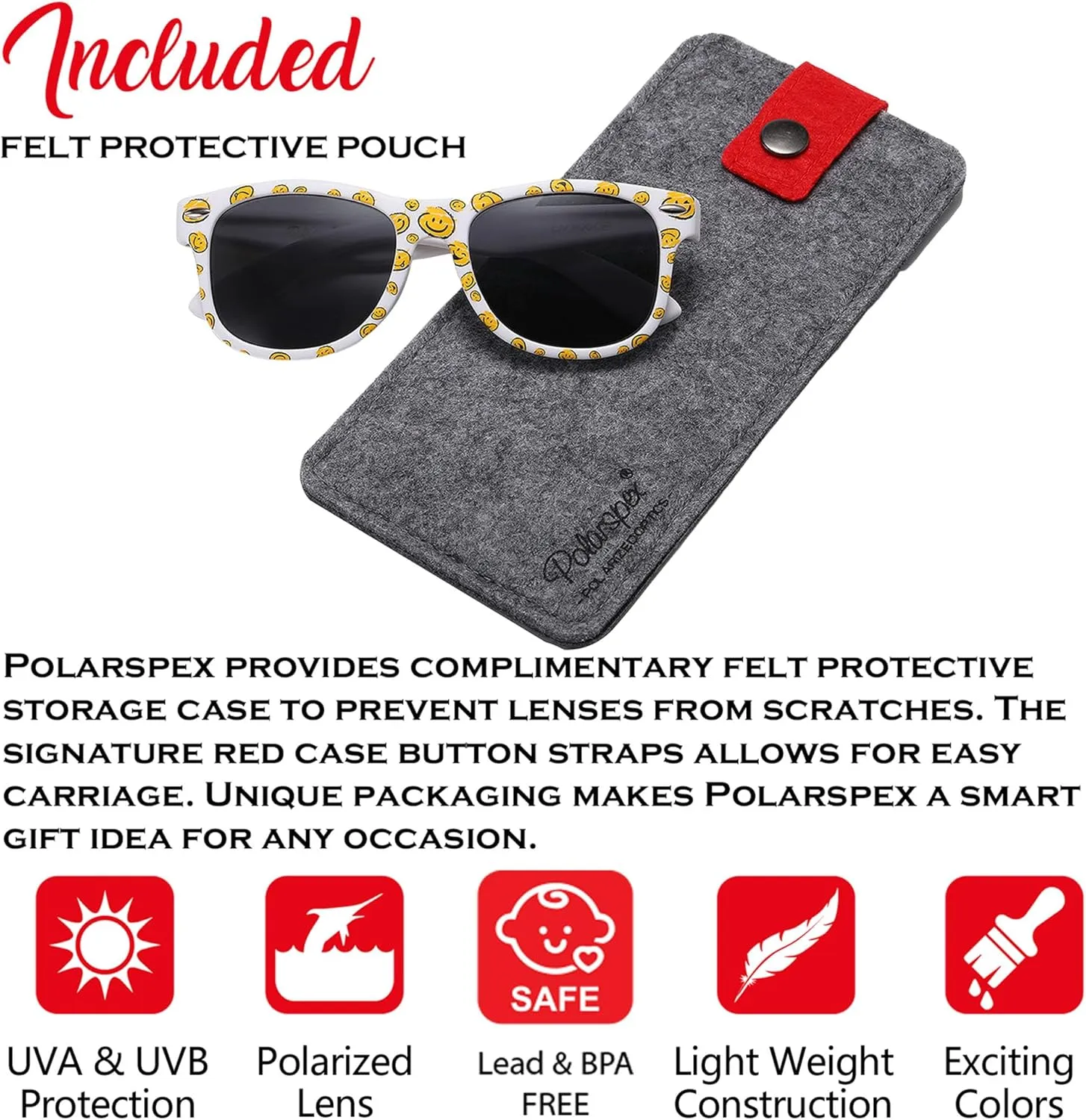 PolarSpex Toddler Sunglasses UV Protection  Unbreakable Kids Polarized Sunglasses with Case for Boys & Girls age 2-8