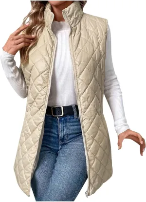 Puffer Vest for Women 2024 Winter Quilted Padded Warm Coat Stand Collar Full Zip Sleeveless Bubble Jacket Outwear