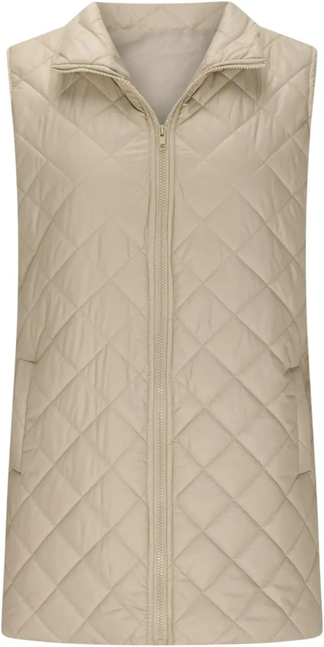 Puffer Vest for Women 2024 Winter Quilted Padded Warm Coat Stand Collar Full Zip Sleeveless Bubble Jacket Outwear