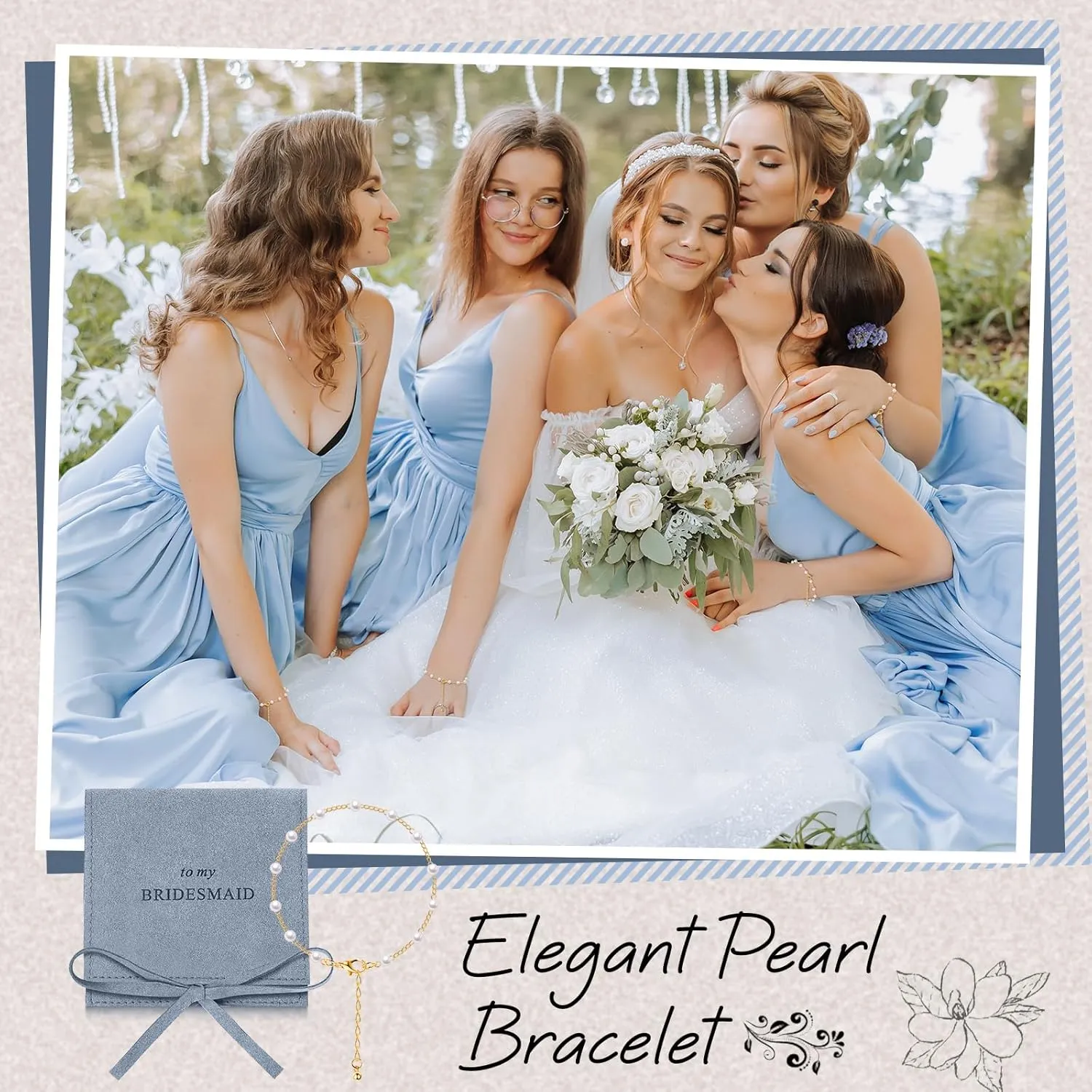 Quelay 16 Pcs Jewelry Bridesmaid Gift Pearl Bracelet Microfiber Jewelry Bag Pouch Set of 8 for Wedding Bridal Party Favor