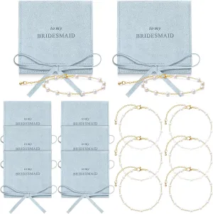 Quelay 16 Pcs Jewelry Bridesmaid Gift Pearl Bracelet Microfiber Jewelry Bag Pouch Set of 8 for Wedding Bridal Party Favor
