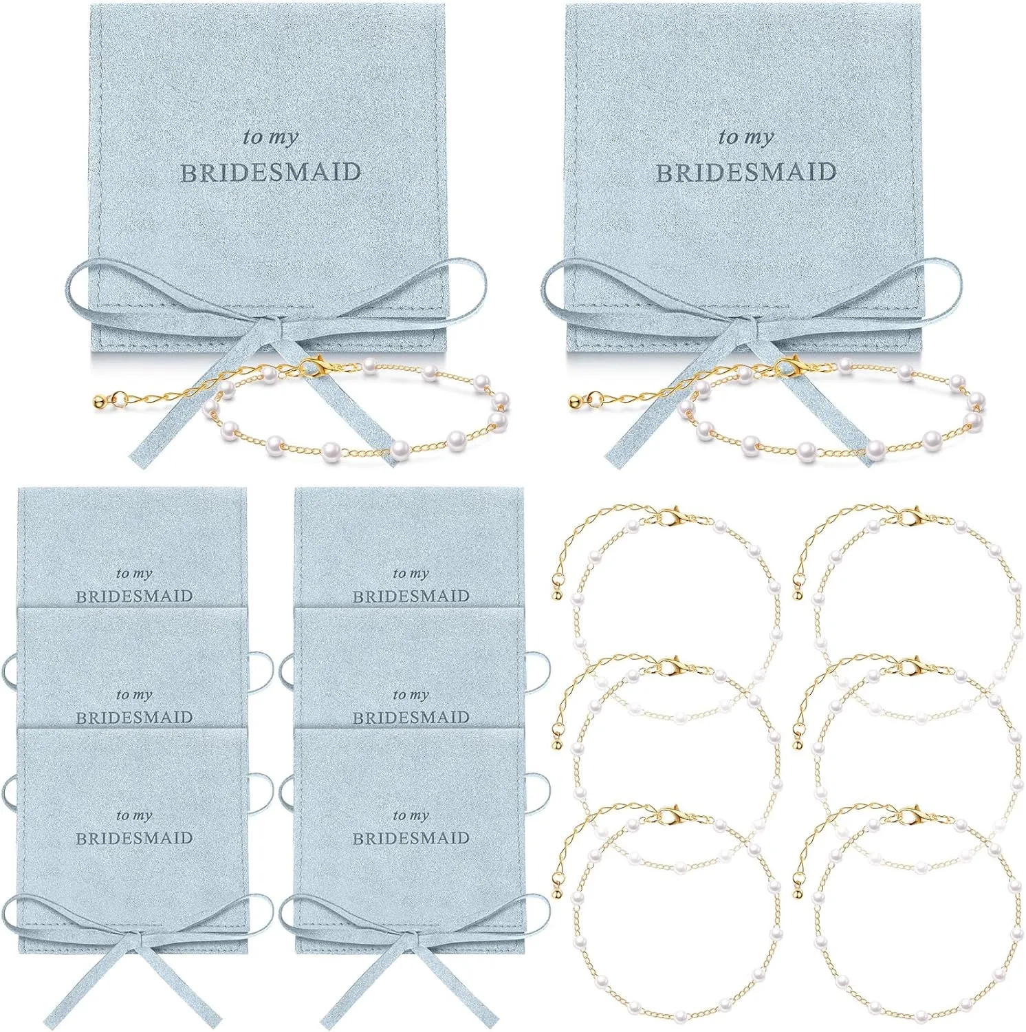 Quelay 16 Pcs Jewelry Bridesmaid Gift Pearl Bracelet Microfiber Jewelry Bag Pouch Set of 8 for Wedding Bridal Party Favor