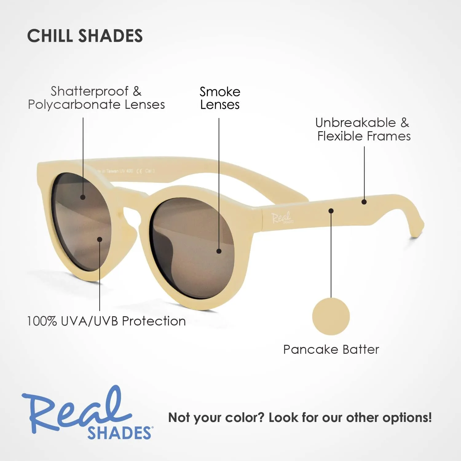 Real Shades Chill Unbreakable Kids Sunglasses - UV Protection Shatterproof Lens Flexible Frame Sunglasses for Kids Boys Girls