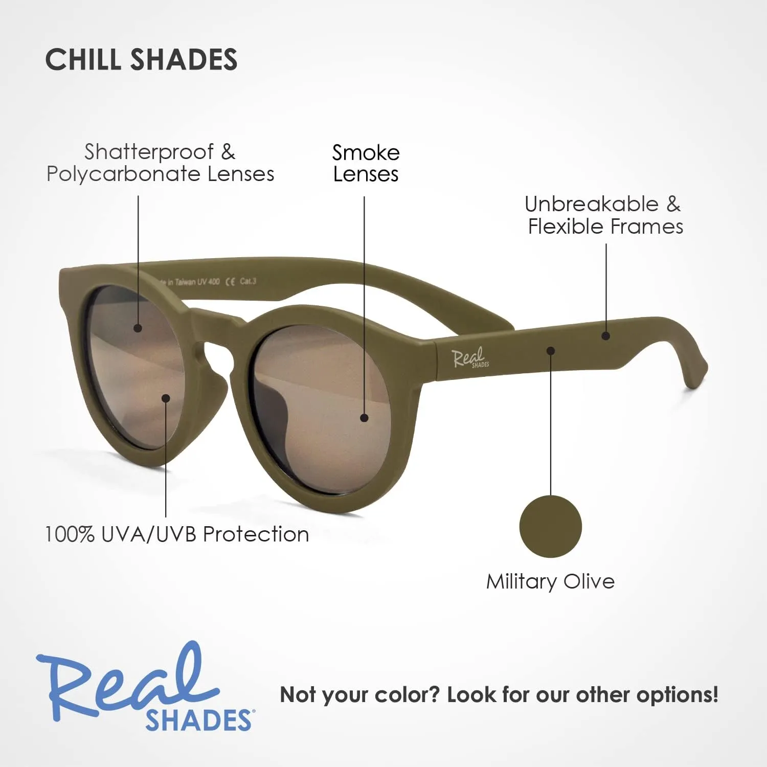 Real Shades Chill Unbreakable Kids Sunglasses - UV Protection Shatterproof Lens Flexible Frame Sunglasses for Kids Boys Girls
