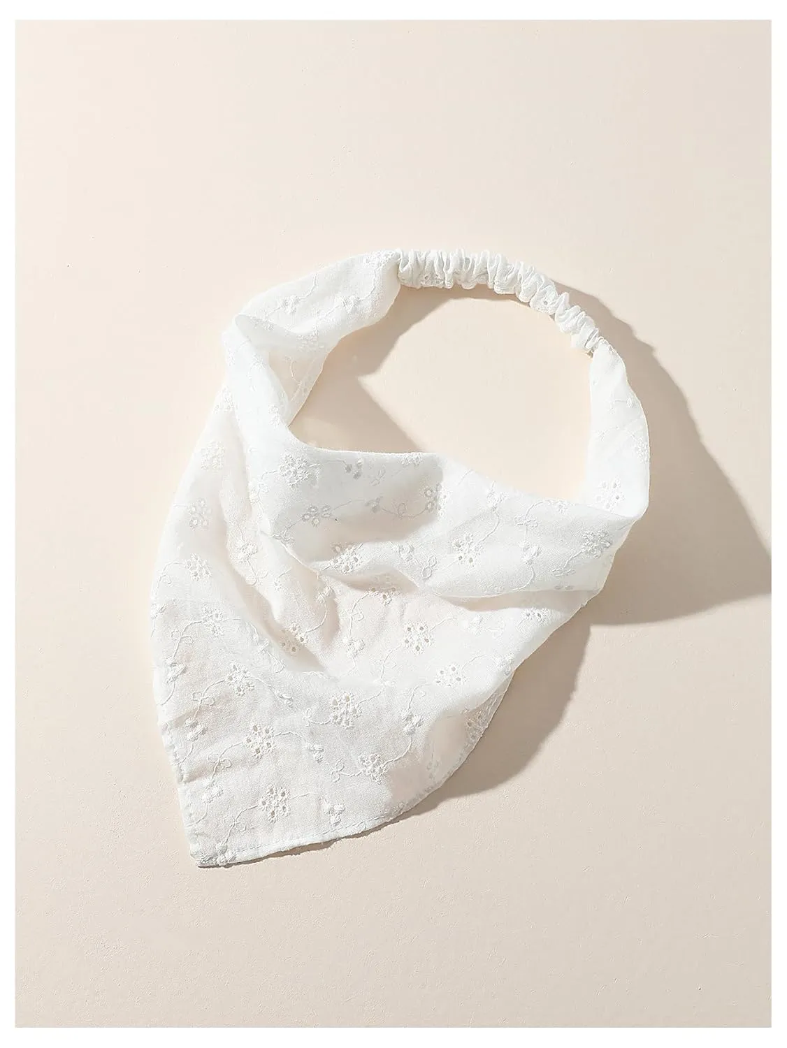 SHENHE Women's Head Scarf Elastic Eyelet Embroidered Headband Hair Bandana Head Kerchief White One-Size