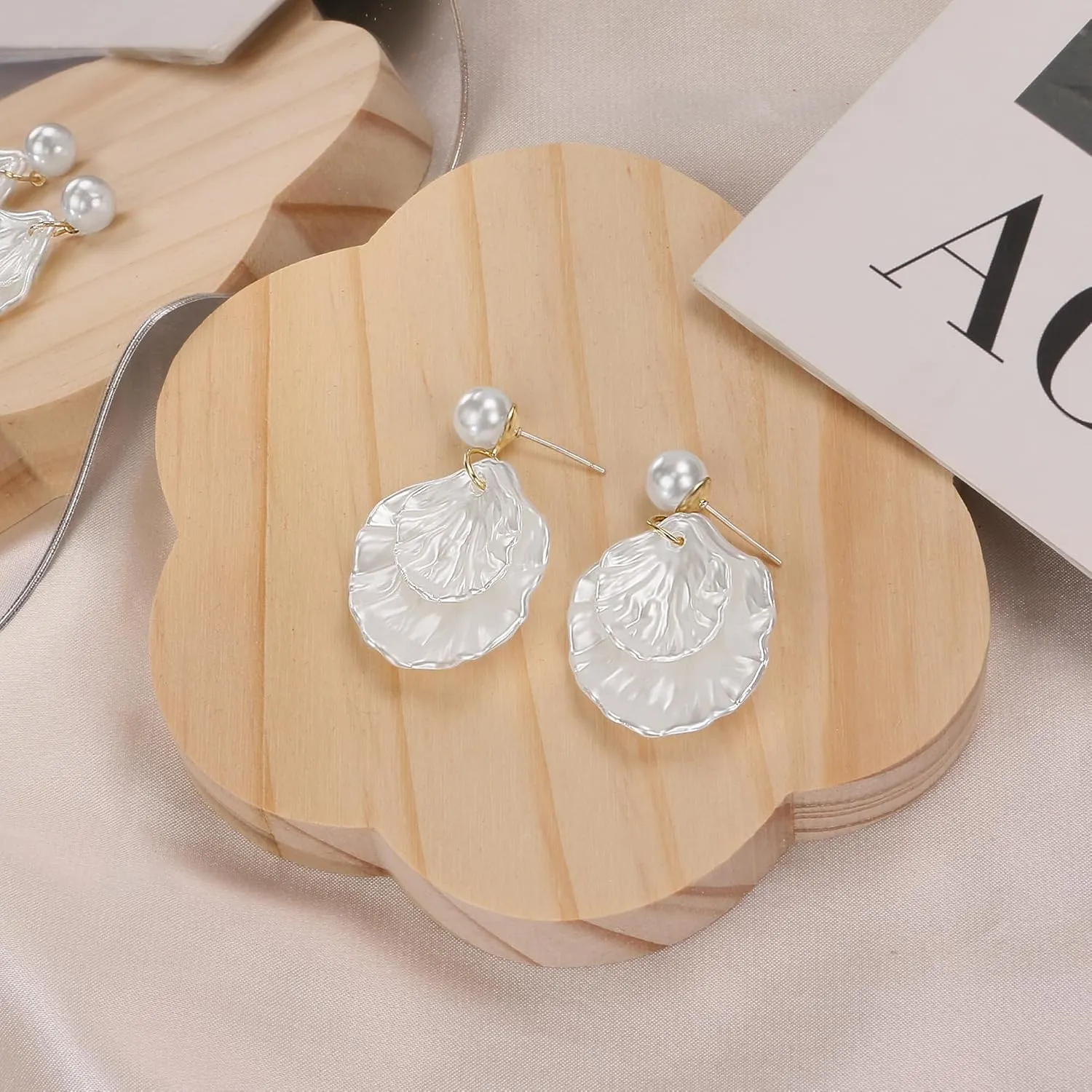 SmileBelle Pearl Earrings For Women, Ear Climbers Earrings For Women White Flower Drop Jewelry, Freshwater Pearl Bridal Jewelry As Summer Tassel Accessories for Wedding Gifts