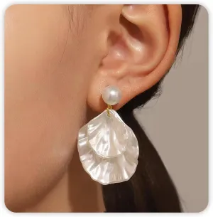 SmileBelle Pearl Earrings For Women, Ear Climbers Earrings For Women White Flower Drop Jewelry, Freshwater Pearl Bridal Jewelry As Summer Tassel Accessories for Wedding Gifts