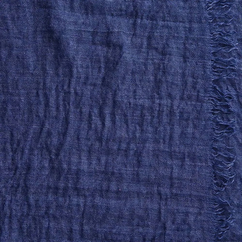 Summer Cotton Blend Crinkle Vintage Soft Scarf with Fringed Edges 35"  70"