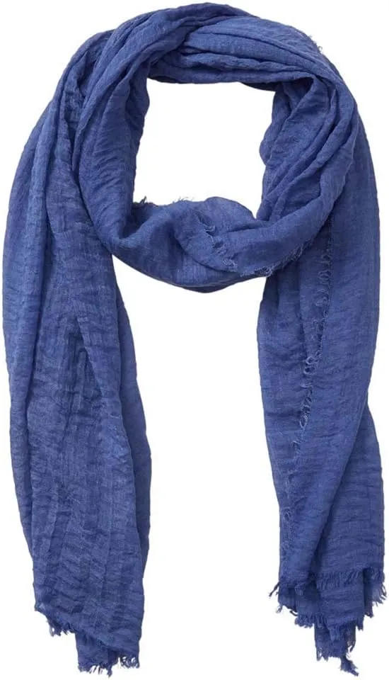 Summer Cotton Blend Crinkle Vintage Soft Scarf with Fringed Edges 35"  70"