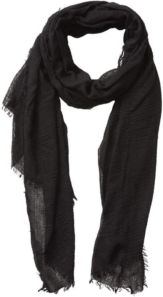 Summer Cotton Blend Crinkle Vintage Soft Scarf with Fringed Edges 35"  70"