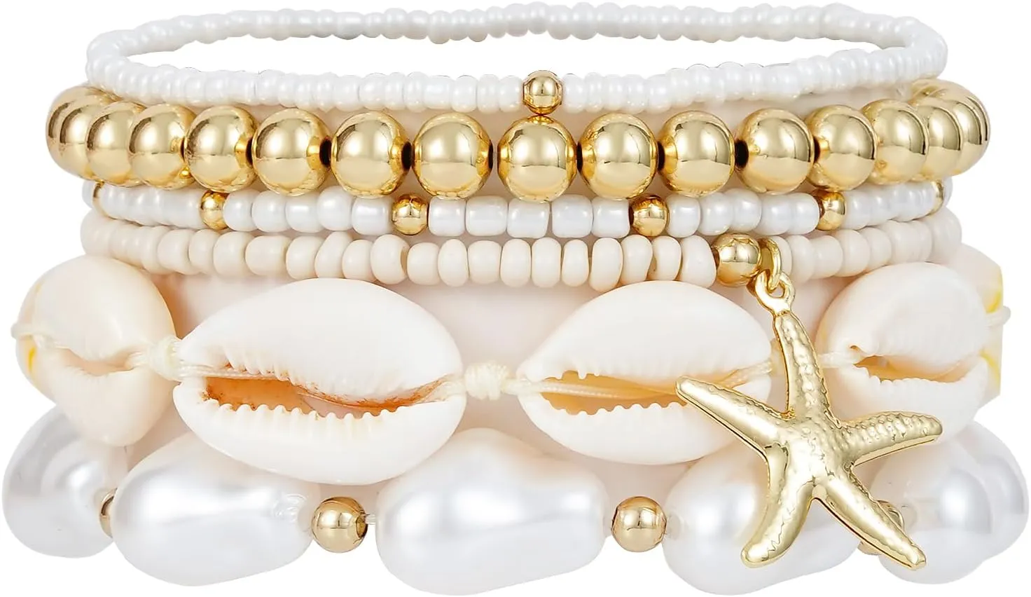 Summer Surfer Heishi Bracelet Set for Women Stackable Gold Clay Ploymer Bead Stretch Pink Beach Layering Bracelets Jewelry
