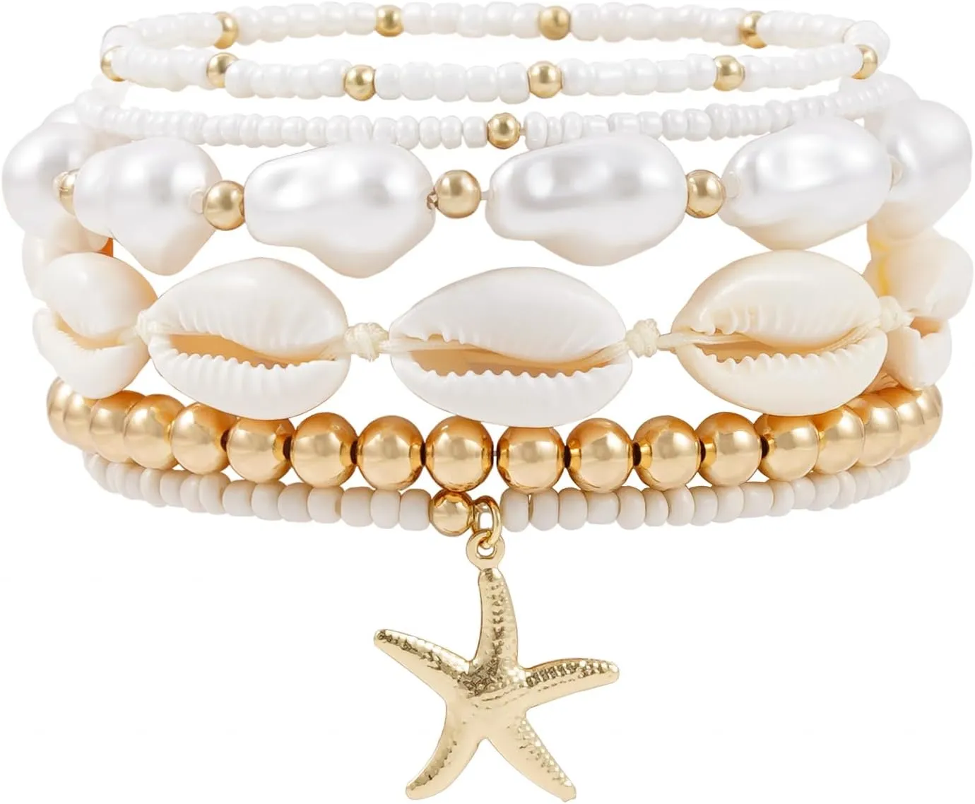 Summer Surfer Heishi Bracelet Set for Women Stackable Gold Clay Ploymer Bead Stretch Pink Beach Layering Bracelets Jewelry