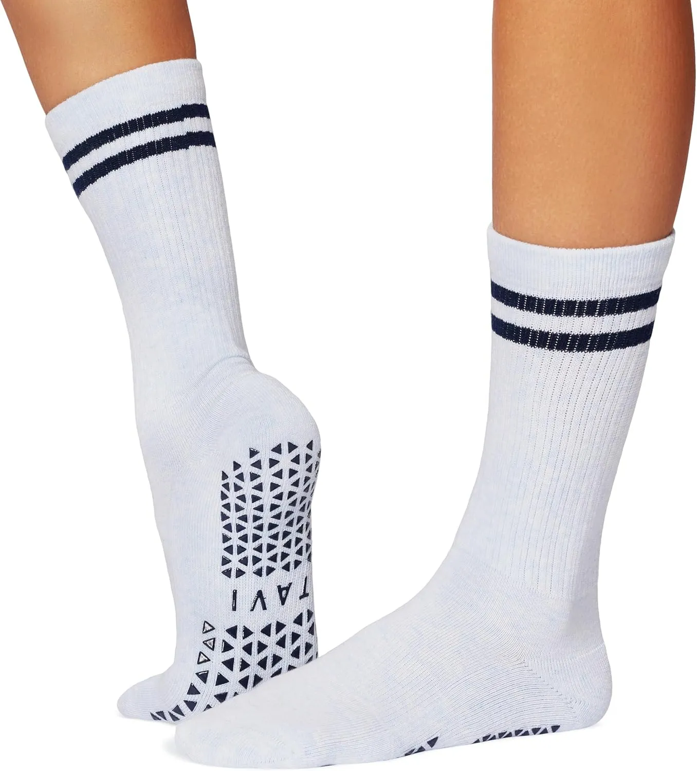 TAVI Kai Fashion Crew Grip Socks - For Slipper Barre, Pilates, and Yoga - with Grips for Women and Men