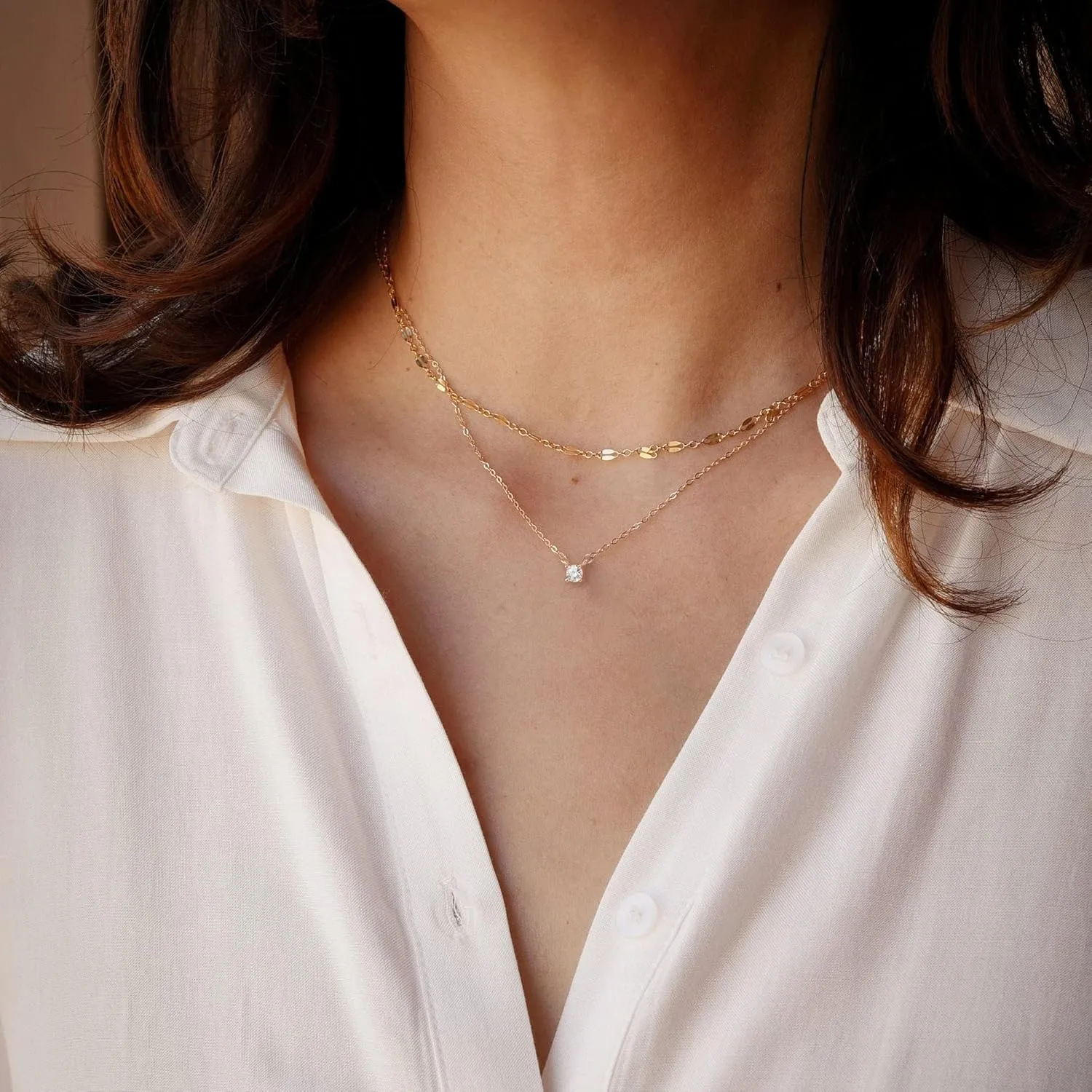 Tewiky Diamond Necklaces for Women, Dainty 14k Gold/Sterling Silver Choker Necklace Simple Gold Plated CZ Jewelry Necklaces for Women Trendy Gifts
