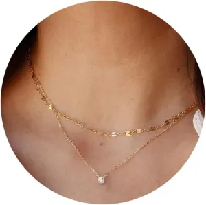 Tewiky Diamond Necklaces for Women, Dainty 14k Gold/Sterling Silver Choker Necklace Simple Gold Plated CZ Jewelry Necklaces for Women Trendy Gifts