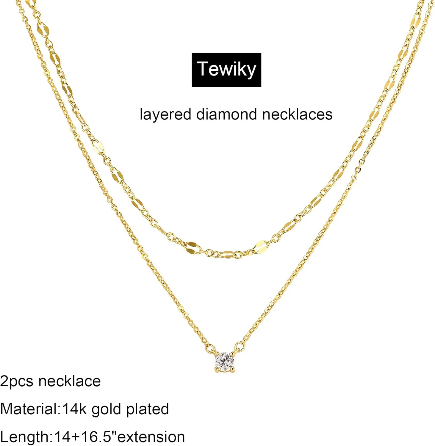 Tewiky Diamond Necklaces for Women, Dainty 14k Gold/Sterling Silver Choker Necklace Simple Gold Plated CZ Jewelry Necklaces for Women Trendy Gifts