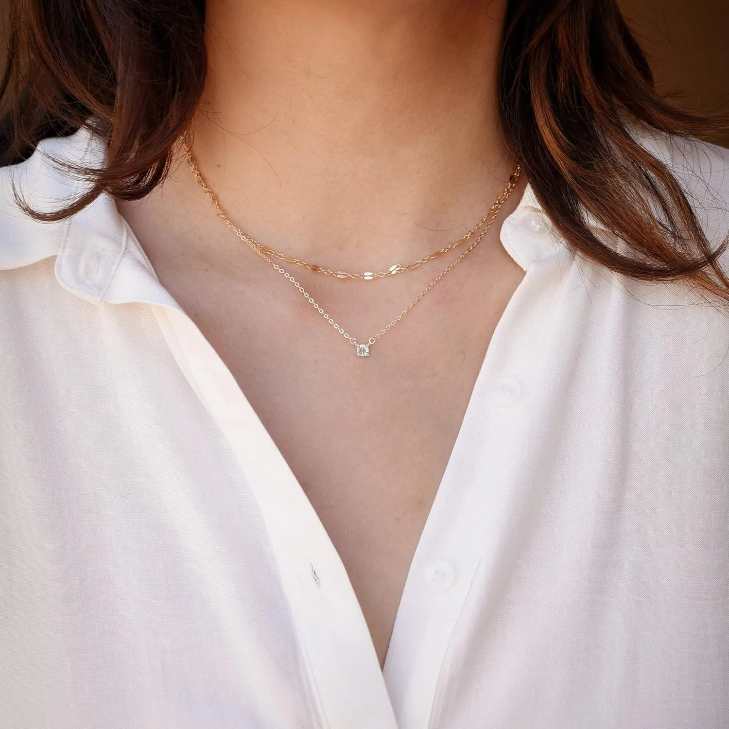 Tewiky Diamond Necklaces for Women, Dainty 14k Gold/Sterling Silver Choker Necklace Simple Gold Plated CZ Jewelry Necklaces for Women Trendy Gifts