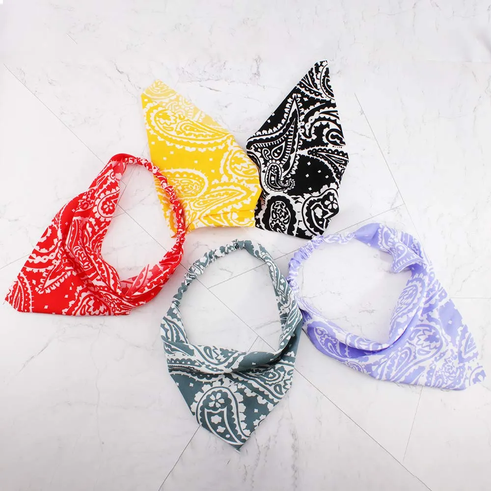 TOBATOBA 5 Pcs Paisley Elastic Boho Headbands - Thin Hair Scarves, Kerchiefs, Bandanas and Head Wraps for Women