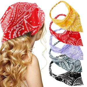 TOBATOBA 5 Pcs Paisley Elastic Boho Headbands - Thin Hair Scarves, Kerchiefs, Bandanas and Head Wraps for Women