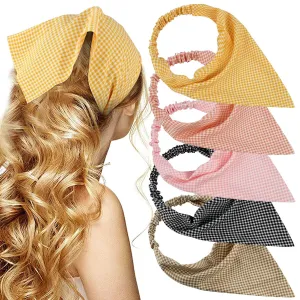 TOBATOBA Lattice Hair Scarf Headband 5 Pcs for Women Girls - Chiffon Head Kerchief Elastic Bandana Hair Accessories