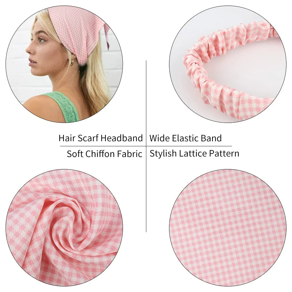 TOBATOBA Lattice Hair Scarf Headband 5 Pcs for Women Girls - Chiffon Head Kerchief Elastic Bandana Hair Accessories