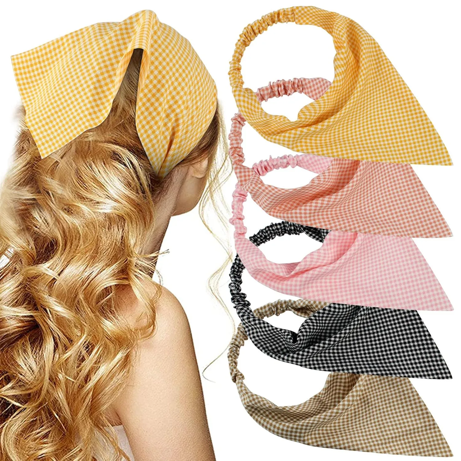 TOBATOBA Lattice Hair Scarf Headband 5 Pcs for Women Girls - Chiffon Head Kerchief Elastic Bandana Hair Accessories