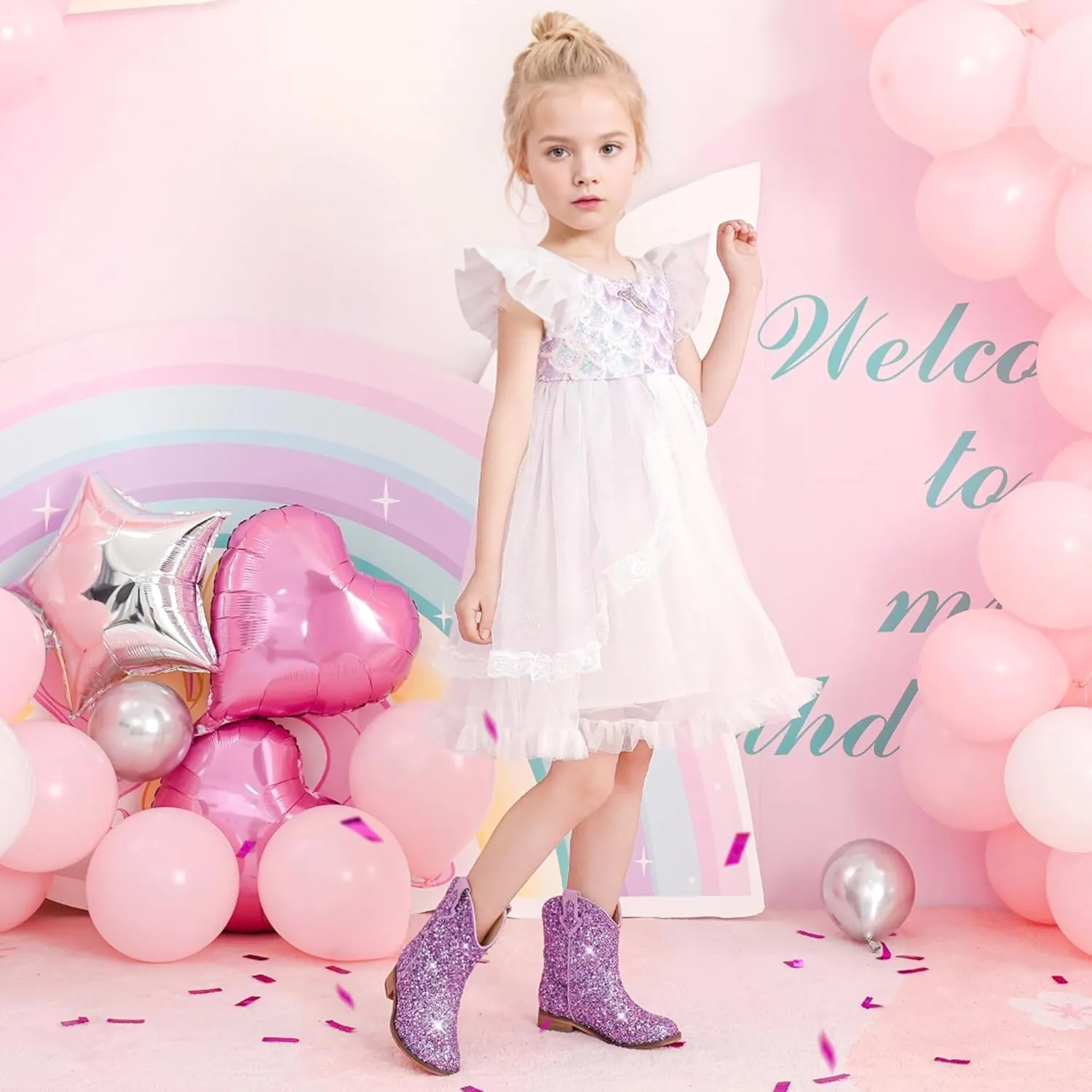 Toddler Girls Cowgirl Boots Western Glitter Cowboy Boot Ankle Boots Little Kids Big Kid Horse Riding Shoes Party Birthday Dress Up