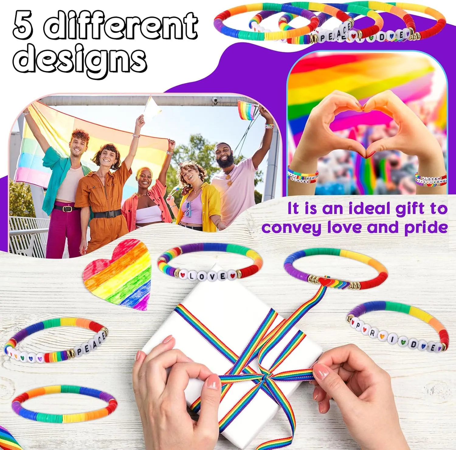 Tondiamo 30 Pcs Rainbow Gay Pride Bracelets LGBT Support Wristbands for Pride Day Month Parades Decorations Party Supplies
