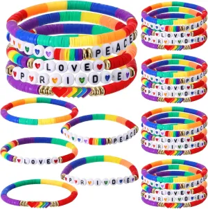 Tondiamo 30 Pcs Rainbow Gay Pride Bracelets LGBT Support Wristbands for Pride Day Month Parades Decorations Party Supplies